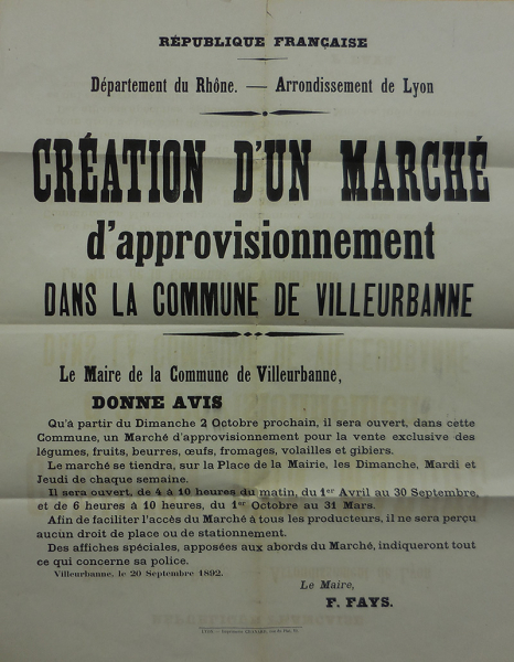 Marché place Grandclément, affiche de 1892