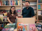 portrait Samuel Schloesing et Chloé Bonneau dans la librairie du Contrevent